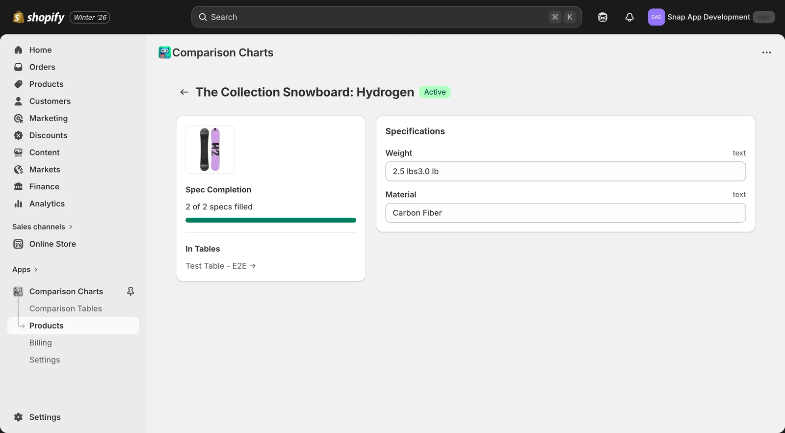 Editing per-product specification values inside SpecWise.